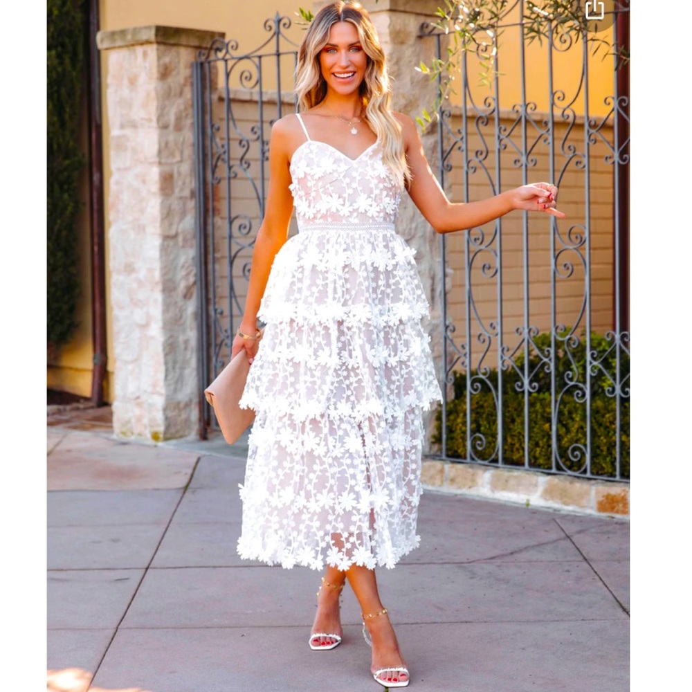 Vici Pascal Tiered Crochet Lace Midi Dress White Sold Out!